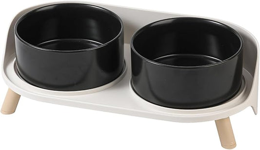 Elevated Ceramic Dog Bowl Set - Double Dog Feeding Bowls with Stand Splash Proof - Raised Dishes for Food and Water - Ideal for Small to Medium Dogs - 2 x 850 ml - 28.74 oz