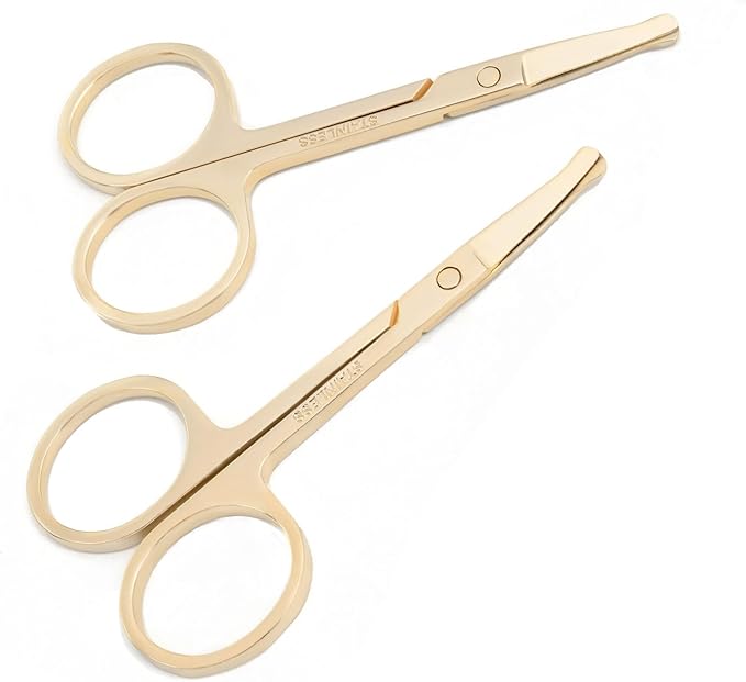 3.5 Inch Silent Pet Grooming Tiny Safety Scissors for Cats & Dogs - Quiet Alternative to Electric Clippers for Sensitive Pets (Pack Of 2 Golden-Curved+Straight)