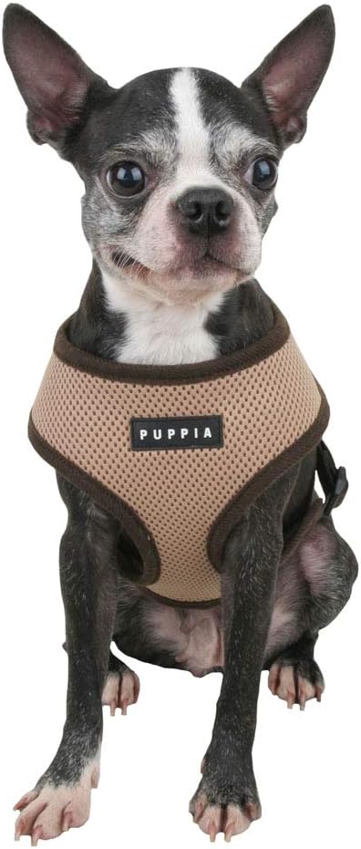 Puppia Soft Dog Harness No Choke Over-The-Head Triple Layered Breathable Mesh Adjustable Chest Belt and Quick-Release Buckle, Beige, XX-Large