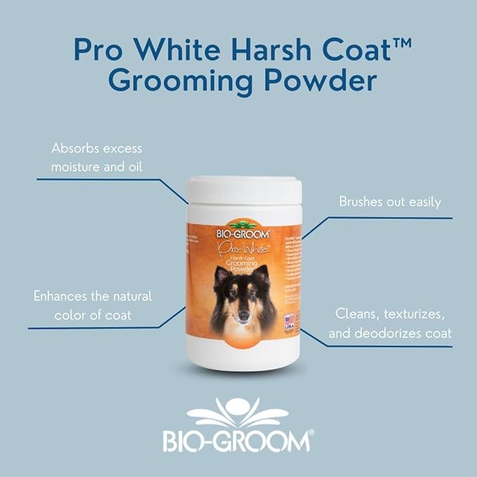 Bio-Groom Pro-White Dog Grooming Powder – Harsh Coat Defense, Dog Bathing Supplies, Puppy Wash, Cat & Dog Grooming Supplies, Cruelty-Free, Made in USA, Dog Powder for Odor – 8 oz 1-Pack