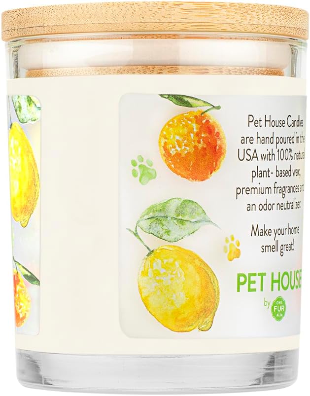 One Fur All - 100% Natural Soy Wax, 20 Fragrances - Odor Eliminator, Appx 60 Hrs Burn Time, Non-Toxic, Reusable Glass Jar Scented Candles – Pet House Candle, Fresh Citrus