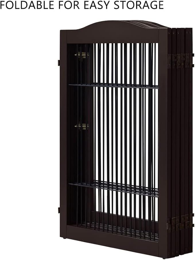 beeNbkks Extra Wide Pet Gate, 6 Panels Freestanding Dog Gate with Walk Through Door and 5 Support Feet, Foldable Pet Barrier Fence for Stairs Doorways Fireplace, Indoor Exercise Playpen for Dogs Cats