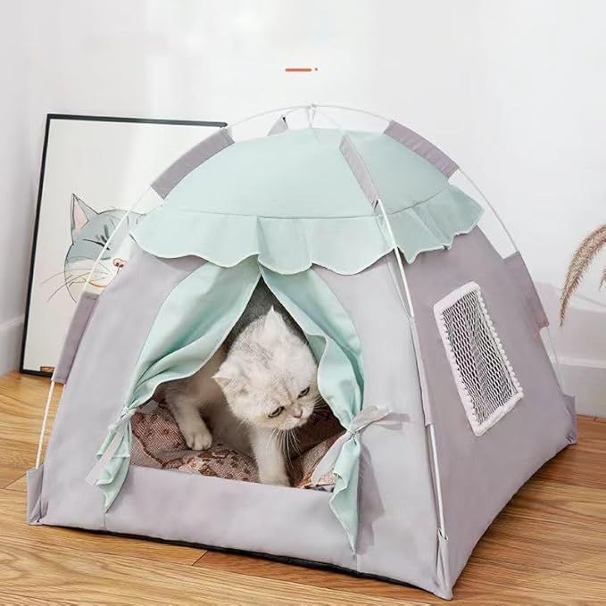 Cute Cat Teepee Cave, Cat Tent Foldable Indoor Outdoor with Thick Mat,Puppy Bed Tent,Bunny Pet Tent Teepee,Portable Dog House Teepee Tent, Cat Bed,Dog Bed Tent,Puppy Bunny,Pet Tent Teepee (Y, M)