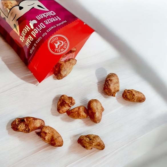 Freeze Dried Chicken Hearts - Freeze Dried Dog Treats, Chicken Hearts 2.5 oz for Dogs & Cats - Grain Free & Gluten Free - Resealable Pouch, Single Ingredient, Training Treat in Chicken Hearts