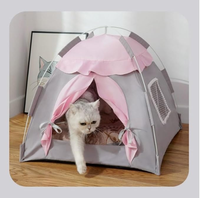 Cute Cat Teepee Cave, Cat Tent Foldable Indoor Outdoor with Thick Mat,Puppy Bed Tent,Bunny Pet Tent Teepee,Portable Dog House Teepee Tent, Cat Bed,Dog Bed Tent,Puppy Bunny,Pet Tent Teepee (Y, M)