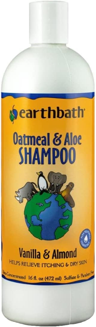 earthbath Oatmeal & Aloe Dog Shampoo - Oatmeal Shampoo for Dogs, Dry Itchy Skin Relief, Hypoallergenic Anti Itch Puppy Shampoo for Sensitive Skin, Tear Free Pet Wash - Vanilla & Almond, 16 oz (1 Pack)