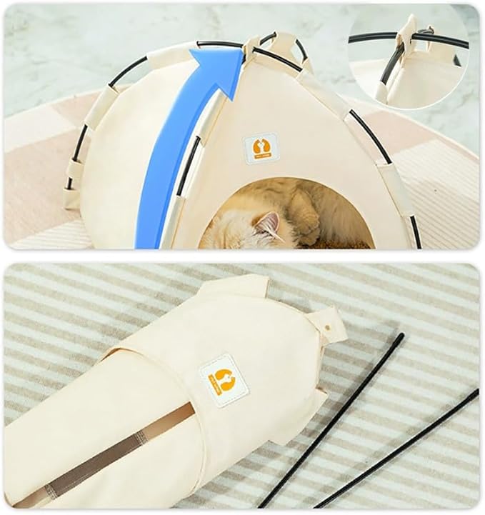 Cute Cat Teepee Cave, Cat Tent Foldable Indoor Outdoor with Thick Mat,Puppy Bed Tent,Bunny Pet Tent Teepee,Portable Dog House Teepee Tent, Cat Bed,Dog Bed Tent,Puppy Bunny,Pet Tent Teepee (A, S)