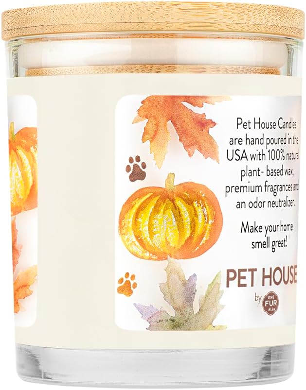 One Fur All Pet House Pumpkin Pie Scented Candle 2 Pack - Plant-Based/Soy, Long Lasting, Odor Eliminating