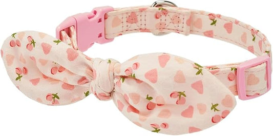 Cotton Dog Collar Soft Lightweight with Hand-Tied Knot Bow for Medium Dogs.(M, Peach)