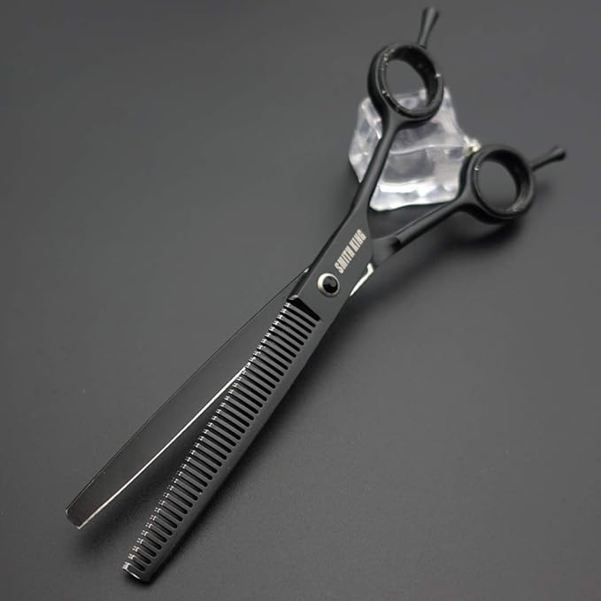 7.0 inches Professional Dog Grooming Scissors Set Straight & thinning & Curved & chunkers & comb 5pcs in 1 Set for left-handed & right handed Black