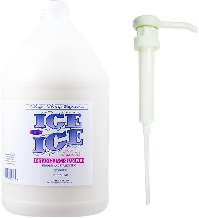 Chris Christensen Gallon Liquid and Gallon Pump Dispenser Bundle- Ice on Ice Strengthening Dog Shampoo, Suitable for all Coats + Gallon Pump Dispenser, Easily Dispenses, No Mess