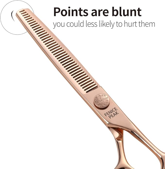Fenice Peak Thinning Dog Grooming Scissors Champagne Gold 440C Stainless Steel Thinning Shears for Dogs and Cats 35% Thinning Rate