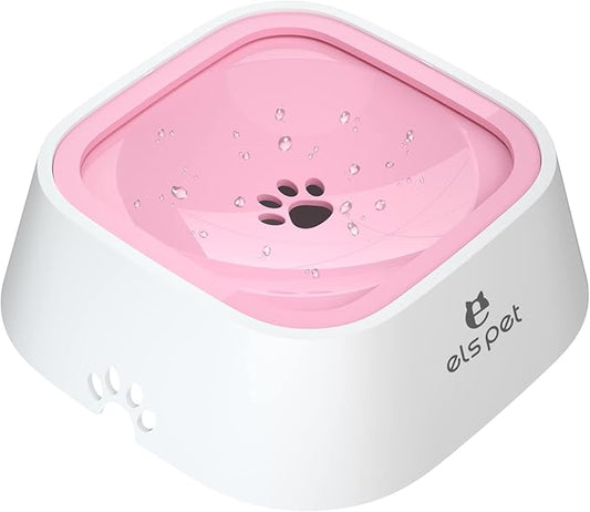 ELS PET Dog Bowl No Spill, Pet Water Bowl No Drip Slow Water Feeder, Pet Dispenser 70oz/2L Large Capacity Travel for Dogs, Cats (Pink, 35oz)