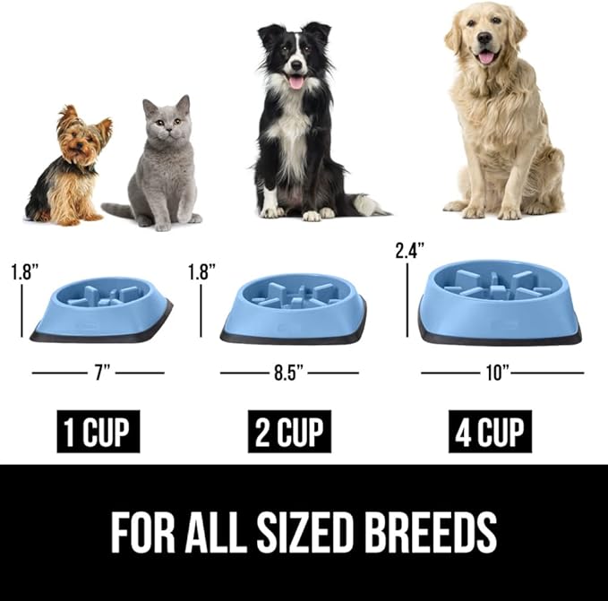 Gorilla Grip Slow Feeder Dog and Cat Bowls, Interactive Puzzle Toy for Dogs and Cats Food Training, Keeps Pets Busy and Prevents Puppy Overeating, Large, Small Breeds, 100% BPA Free, 4 Cup Light Blue