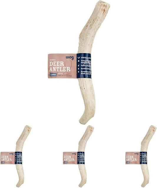 Amazon Brand - Wag Dog Deer Antler Chew, Naturally Shed, Whole, Large 8-9.5 inches (Best for Dogs 30-45 lbs), 3.20 Ounce (Pack of 4)