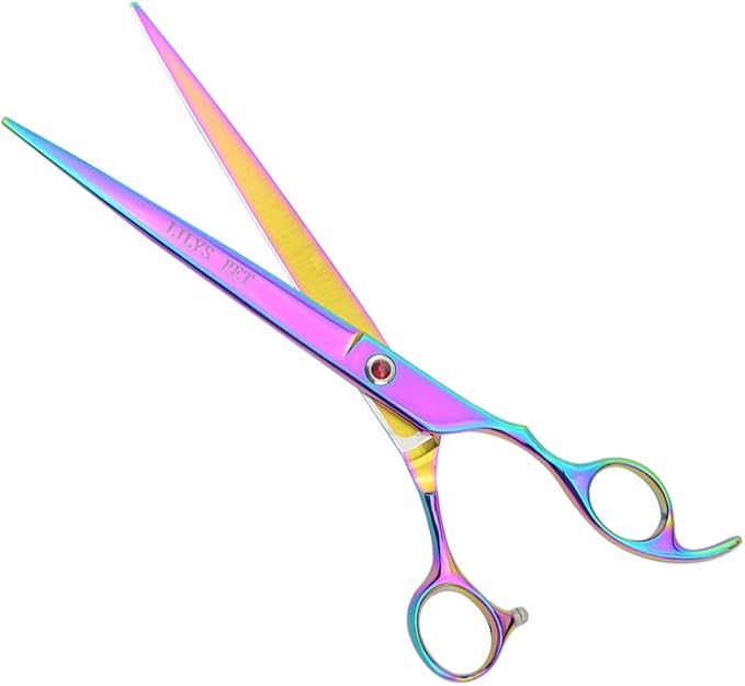 LILYS PET Professional PET DOG Grooming Coated Titanium scissors suit Cutting&Curved&Thinning shears (8.0 inches, Rainbow)…