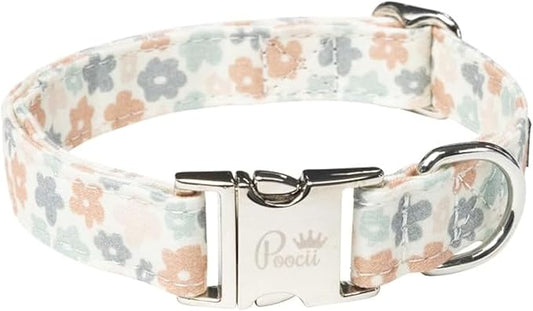 Durable Cotton Blend Dog Collar, Cute & Stylish, Adjustable with Metal Locking Clasp, Made in USA (Ditzy Floral, Small)