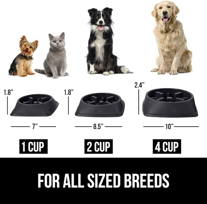 Gorilla Grip Slow Feeder Dog and Cat Bowls, Interactive Puzzle Toy for Dogs and Cats Food Training, Keeps Pets Busy and Prevents Puppy Overeating, Large, Small Breeds, 100% BPA Free, 4 Cup Black