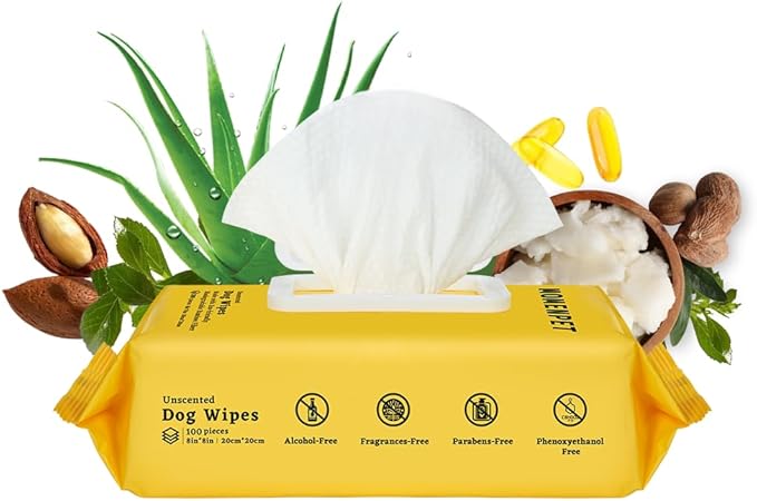 3-in-1 Pet Wipes for Dogs & Cats, Cleaning, Odor-Controlling & Hydrating, Grooming Wipes for Paws, Body and Butt, Unscented, 100 Count