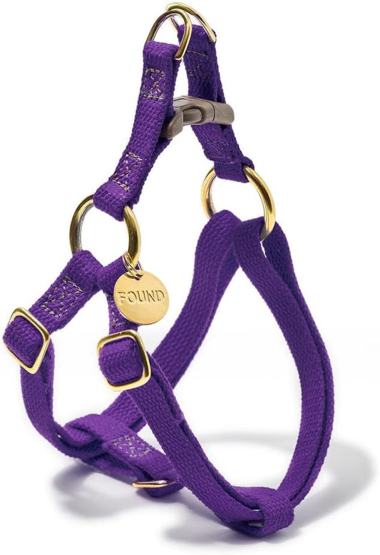 Found My Animal - Purple Cotton Cat & Dog Harness (Extra Small) - Hand Dyed & Crafted Dog Harness - Adjustable, Pet Harness with Solid Brass Rings & Buckle - Dog Training Harness - Made in USA