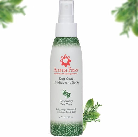 Scented Dog Coat Spray – Cleansing, Conditioning, Moisturizing – Toxin Free, Healthy Ingredients – Aromatic Grooming Puppy Spray – Loosens Knots, Tangles – 4.5 Oz., Rosemary Tea Tree