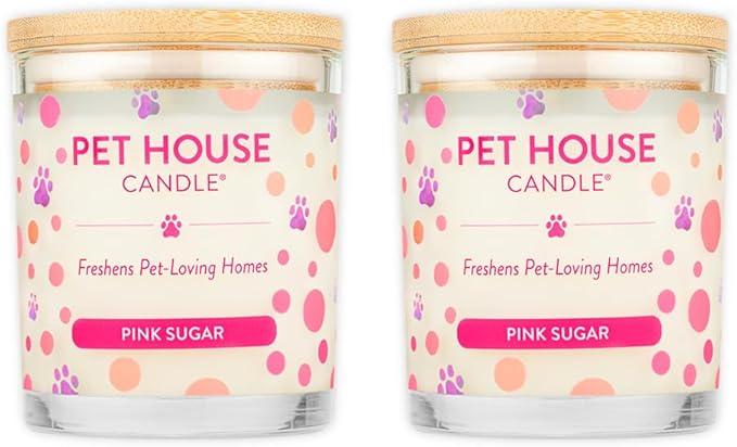 Pet House 9 oz Pink Sugar Scented Pet Odor Candle, Clean Burning, Long Lasting, Plant Based Spring, Summer Scented Soy Candles, 60 Hour Burn Time, Pack of 2