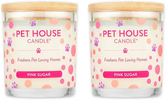 Pet House 9 oz Pink Sugar Scented Pet Odor Candle, Clean Burning, Long Lasting, Plant Based Spring, Summer Scented Soy Candles, 60 Hour Burn Time, Pack of 2