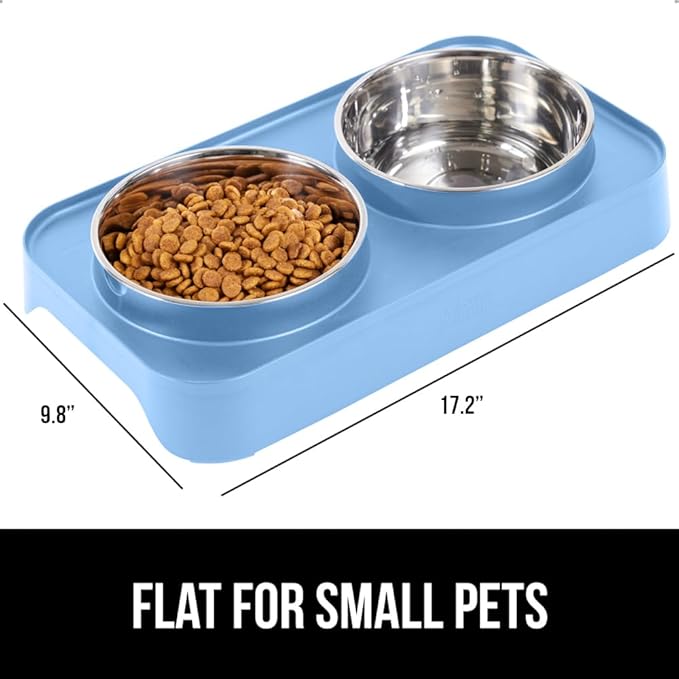 GORILLA GRIP Elevated Dog Bowls Stand, 6 Cup Stainless Steel Food Bowl Set of 2, 5 Height Adjustable Raised Feeding Station for Small Breed Puppy Dogs and Cats, Medium, Large Sized Pets Feeder, Blue