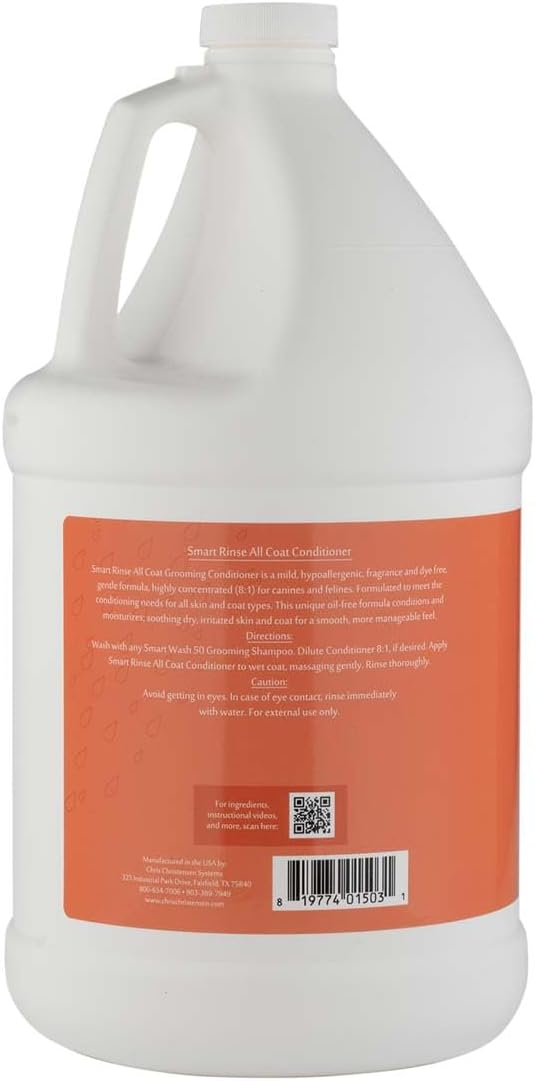 Chris Christensen Smart Rinse All Coat Ultra Concentrated Dog Conditioner, Makes up to 8 Bottles, Groom Like a Professional, Fragrence Free Gentle Formula, Made in USA, 1 gal