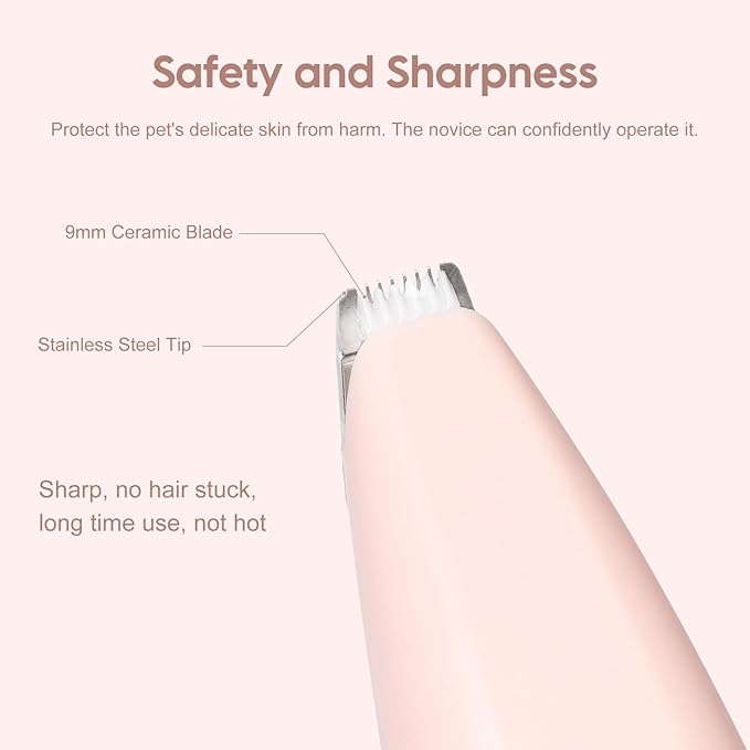 Dog Clippers for Grooming, Dog Paw Trimmer, Pet Paw Trimmer, Mini Trimmer for Dogs, Rechargeable, Low Noise for Trimming Dog Cat Hair Around Paws, Eyes, Ears, Face, Rump (Pink)