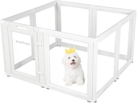 Clear Acrylic Plastic Dog Playpen Indoor,for Puppy Cat Rabbit Ferret Transparent Pet Pen,Easy Assemble Whelping Crate Kennel Cage Enclosure,Preferable for Small Dogs (23.6“ Height, 8PCS)
