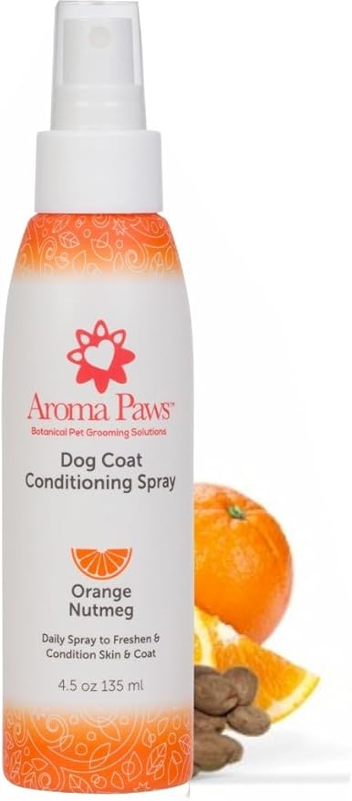 Scented Dog Coat Spray – Cleansing, Conditioning, Moisturizing – Toxin Free, Healthy Ingredients – Aromatic Grooming Puppy Spray – Loosens Knots, Tangles – 4.5 Oz., Orange Nutmeg Vetiver