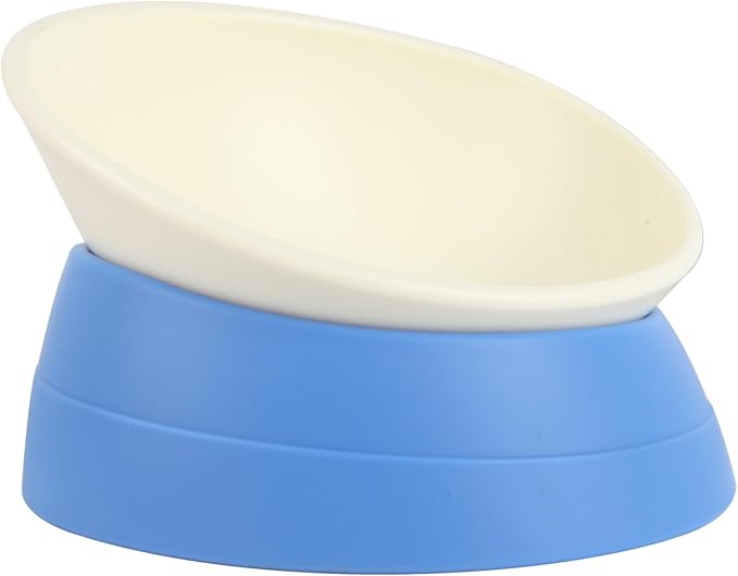 Bulldog Bowl Anti-Slip Dog Cat Dish Detachable Rubber Dog Bowl Pet Sterile Tilted Pet Feeder Slope Base (Blue, 2 Cup (Small/Medium Dog))
