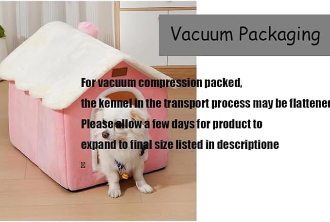 Dog House Indoor Memory Sponge, Foldable Dog House Kennel Bed Mat with Cushion for Small Medium Large Dogs Cats, Winter Warm Cat Nest Puppy Cave Sofa Pet Products (Pink, M)