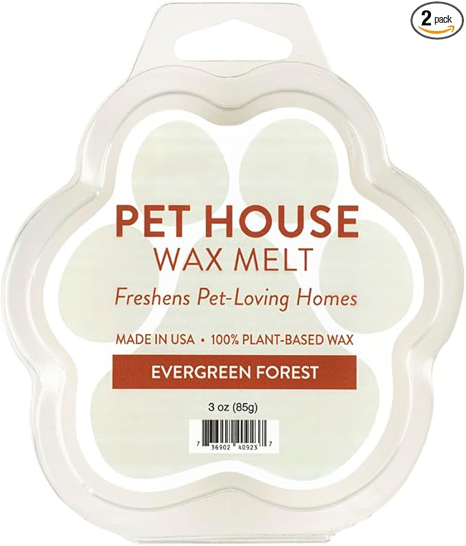 One Fur All Pet House Wax Melts, Evergreen Forest Long-Lasting, Scented Wax Melts Natural Pet Odor Solution for A Fresh Smelling Home, Pet-Friendly Plant Based, Soy Wax Melt, 3 OZ Each, Pack of 2