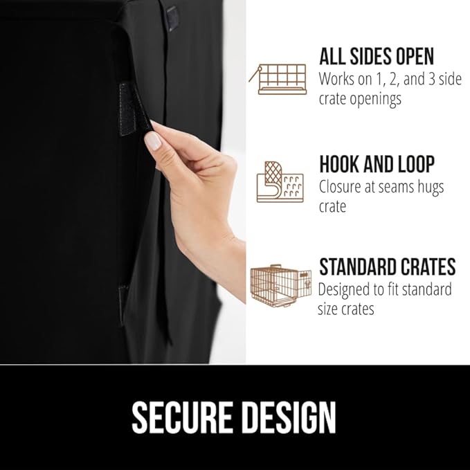 GORILLA GRIP Dog Crate Covers Compatible with Amazon Basics Dog Crates, All Sides Open, Privacy Cover Fits 36" Wire Kennel, Breathable Mesh Windows, Light Reducing Puppy Training Cage Topper, Black