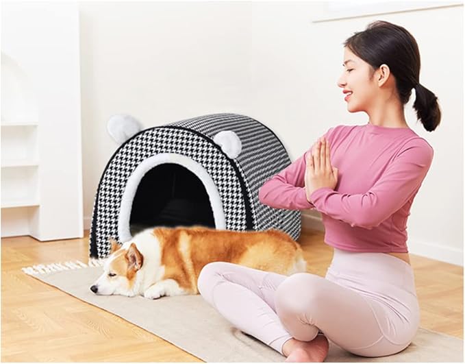 Dog Bed,2 Ways to Use,Indoor Pet House with Fluffy Mat,Removable and Washable Cover,Non-Slip Bottom,for Extra Large Dogs(3XL Black Cranes)