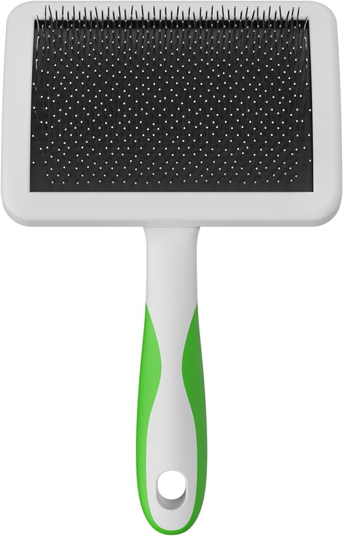 Andis 68540 Self-Cleaning Animal Slicker Brushes with Curved Stainless-Steel Bristles for All Breeds - Reduces Shedding by Up to 90%, Removes Tangles, Dirt & Loose Hair – Large, Green