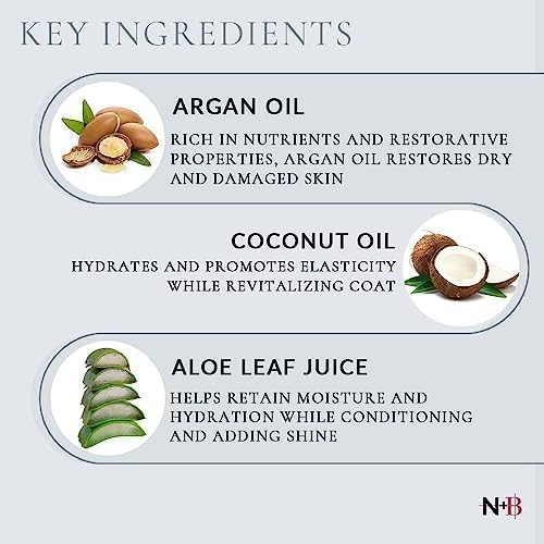 N+B Dog Shampoo | Shampoo for Dogs w/Coconut Oil, Organic Aloe Vera & Argan Oil | Grooms & Enhances Coat & Fur’s Natural Shine | Anti-Itch, Hypoallergenic, Eliminates Odor | 10oz