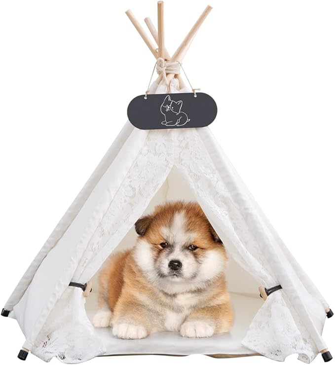 Pet Teepee Tent for Dogs & Cats Dog Bed with Thick Cushion Puppies Play House Removable and Washable