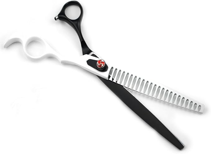 LILYS PET HIGH-END SERIES 8-Inch Japanese 440C Pet Dog Chunker Shears,Fishbone-shaped Big Tooth Professional Pet Grooming Chunker Scissors With Beautiful Red Screw (Black-White)