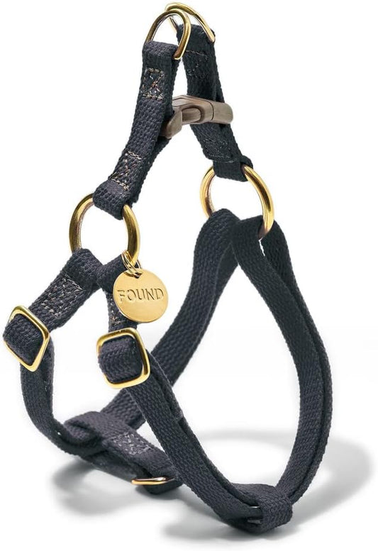 Found My Animal - Black Cotton Cat & Dog Harness (Medium) - Hand Dyed & Crafted Dog Harness - Adjustable, Pet Harness with Solid Brass Rings & Buckle - Dog Training Harness - Made in USA