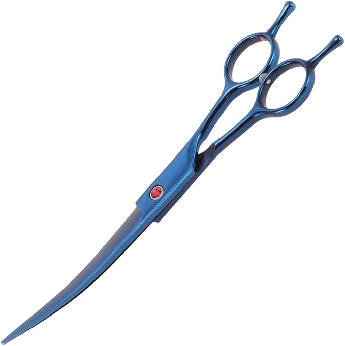 Dog Grooming Scissors, with Ergonomic Handle, Pill Popper for Cats, Upper Bend Shears, Stainless Steel Curved Shears for Dogs Cats, Blue, 7.5inch