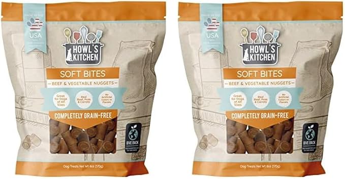 Howl's Kitchen Dog Treats, Soft Bites, Beef and Vegetable Nuggets, Brown, (AT363) (Pack of 2)