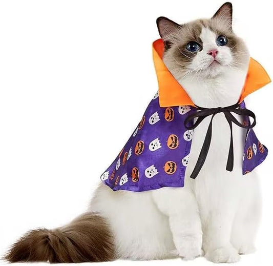 NAMSAN Cat Halloween Costumes Wizard Cloak Vampire Cat Costume Small Dog Witch Clothes Cosplay Outfit for Halloween, Themed Parties, Purple
