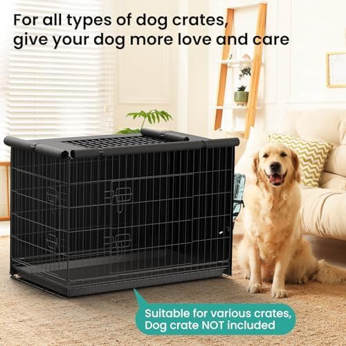 Dog Crate Cover, Kennel Cover Fits 48 Inch Wire Crate, Heavy Duty 600D Oxford Fabric Dog Cage Cover with Top Window and Drinking Hole Design, Black