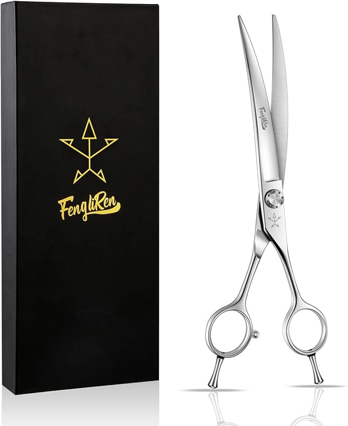 High-end Professional Dog Grooming Curved Scissors Pet Curved Shears 7.5 Inches Extremely Very Sharp Made Of Advanced Stainless Steel Alloy By Hand For Dog Cat And Horse Breeder