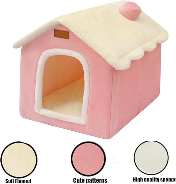 Dog House Indoor Memory Sponge, Foldable Dog House Kennel Bed Mat with Cushion for Small Medium Large Dogs Cats, Winter Warm Cat Nest Puppy Cave Sofa Pet Products (Pink, XL)