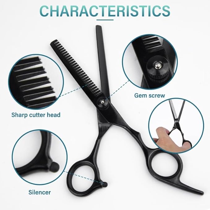 7 Pieces Professional Grooming Scissors Kit with Curved, Thinning, Straight Scissors, Nail Clipper, Nail File and Pet Hair Removal Comb for Pet Dogs & Cats