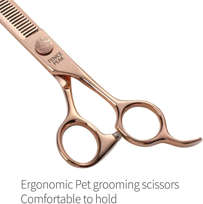 Fenice Peak Thinning Dog Grooming Scissors Champagne Gold 440C Stainless Steel Thinning Shears for Dogs and Cats 35% Thinning Rate
